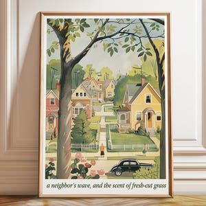 Impression d'art de banlieue - art mural de maisons rétro - décoration de chambre - affiche d'oeuvre d'art résidentielle classique - affiche encadrée et impression sur toile