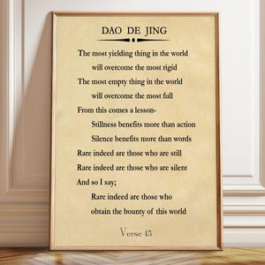 Dao De Jing Verse 43 – &quot;Stillness Benefits More Than Action&quot; – Poster, Framed, and Canvas Print