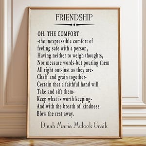 Friendship Poem Print by Dinah Maria Mulock Craik: Gallery Wrapped Canvas or Framed