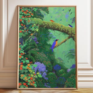 Rainforest Bird Art Print - Greenery Jungle Birds Wall Art - Wildlife Nature-Inspired Wall Decor – Poster, Framed and Canvas Print