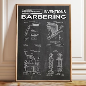 Barber Shop Wall Decor - Celebrate the Invention of Barbering with Patent Poster - Hairdresser Wall Art - Poster, Framed, and Canvas Print