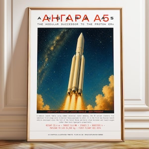 Angara A5 Rocket Poster | Russian Space Program Wall Art | Vintage Launch Vehicle Print