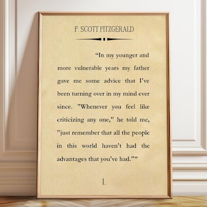 The Great Gatsby First Page Book Wall Art Literary Print F. Scott Fitzgerald Wall Art Quote Book - Poster, Framed, and Canvas Print