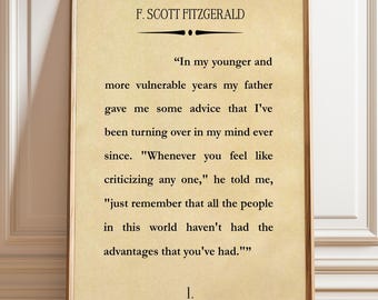 The Great Gatsby Erste Seite Buch Wand Kunst Literatur Druck F. Scott Fitzgerald Wand Kunst Zitat Buch - Poster, gerahmt und Leinwanddruck
