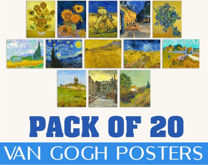 Vibrant Van Gogh: Set of 20 Van Gogh Wall Art Prints - Impressionist Masterpieces for Home Decor