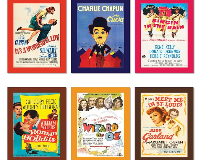 Classic Movies Set of 6 Posters -  Timeless Art - 40s, 50s, 60s Films - Cinema Art Movie Room Decor - Ideal Gift for Movie Enthusiasts