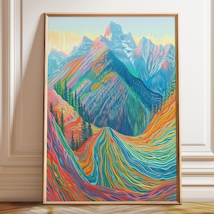 Colorful Abstract Mountain Art Print: Modern Landscape Poster