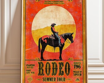 Vintage 1966 Pocono Rodeo Poster – Cowboy Silhouette Western Wall Art Print