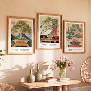 Ensemble d'impressions d'art sur bonsaï thaïlandais : décoration murale botanique pour salle de méditation