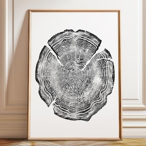Vintage Tree Ring Print: Black and White Wood Wall Decor
