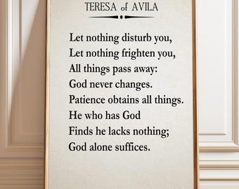 St. Teresa of Avila Quote Print: Religious Wall Art, Catholic Home Decor