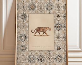 Décoration murale poster illustration léopard : oeuvre d'art représentant un félin tacheté avec un motif élégant