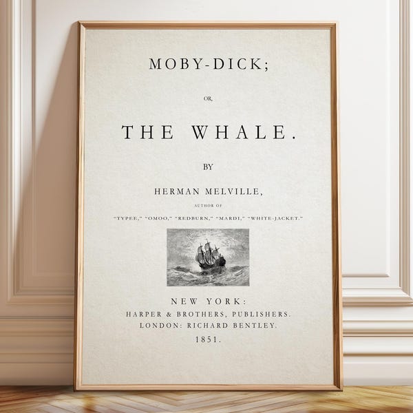 Moby Dick 1851 Title Page Poster – Herman Melville Literary Book Print
