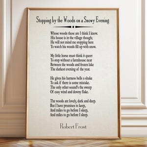 Stoping by the Woods on a Snowy Abendkleid von Robert Frost - Leinwanddruck und gerahmt