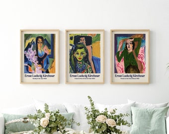 Abstract Paintings Set of 3 Cool Ernst Ludwig Kirchner Posters for Contemporary Space Harmony of Colors Abstract Artwork