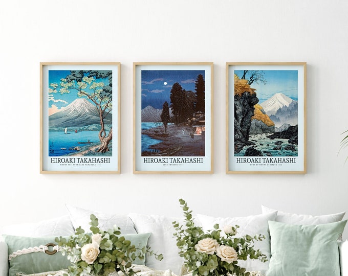 Japanese Wall Art Set of 3 Hiroaki Takahashi Set of Mount Fuji Paintings Japanese Classical Style Paintings Timeless Beauty Art Work