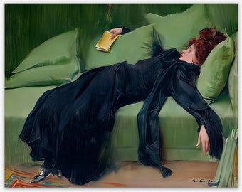 Mujer joven decadente Jove Decadent de Ramon Casas Pintura bailando después de la pintura de baile Arte de pared verde para decoración del hogar Arte de pared colorido