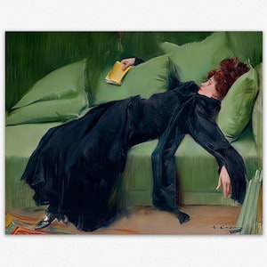 Decadent Young Woman Jove Decadent by Ramon Casas Dancing Painting After the Dance Painting Green Wall Art for Home Decor Colorful Wall Art image 1