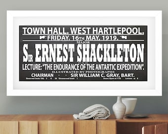 Vintage Sign for Lecture by Sir Ernest Shackleton 1919 Exploration Poster
