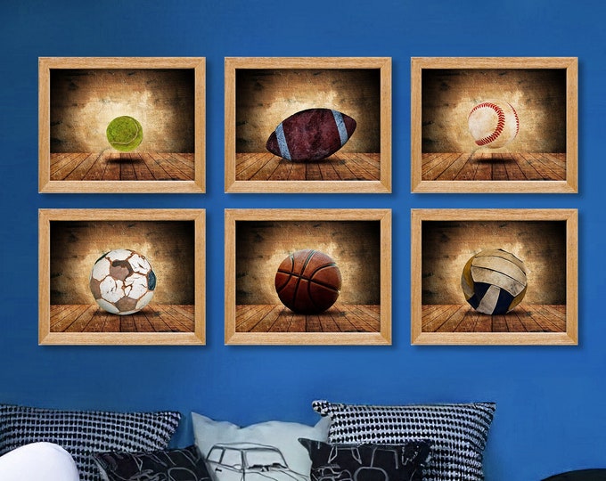 Sports Fanatic: Set of 6 Sports Ball Posters for Home Decor Tennis, Football, Baseball, Basketball, Soccer Posters