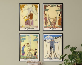 French Art Nouveau Posters The Seasons Set of 4 Seasonal Paintings Beautiful Vintage Style Illustrations Perfect for Tasteful French Decor