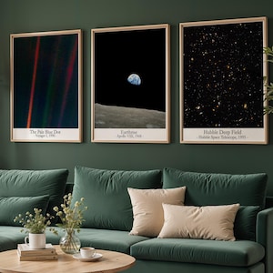 Pale Blue Dot, Earthrise, Hubble Deep Field Poster Set of 3 Space Art Prints