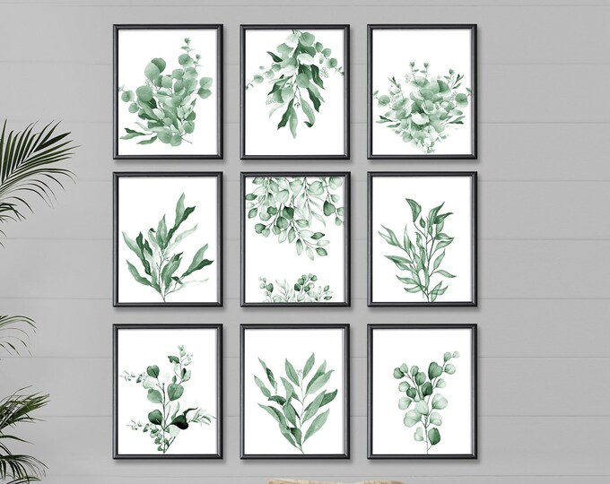 Botanical Bliss Set of 9 Eucalyptus Leaf Posters for Natural Home Decor