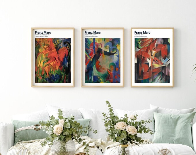 Franz Marc Set of 3 Posters Abstract Gallery Wall Art Antique Print Set Colorful Expressionism:  Abstract Posters for Gallery Wall Art