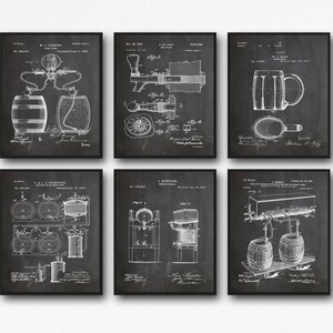 Beer Lover Gift Beer Gift Set of 6 Beer Patent Posters Home Brewing Gift Brewing Decor Craft Beer Gift WB133 image 1