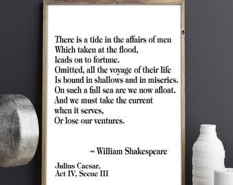 Inspirational Quote Motivational Quote Inspirational Print Inspiring Art Motivating Wall Art Typography Print There Is A Tide Shakespeare