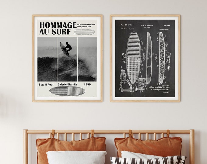 Surfing Posters Set of 2 Surfing Prints Black and White