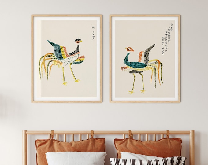 Japanese Decor Prints Set of 2 Cranes Japanese Art Prints