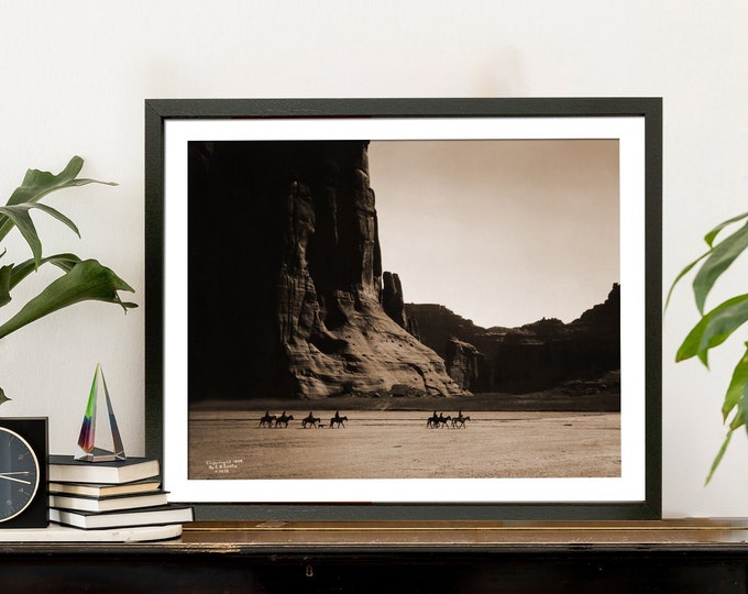 Framed Canyon de Chelly 1904 Portrait - Vintage Black & White Native American Heritage Poster - Nostalgic Western Wall Art for Home Decor