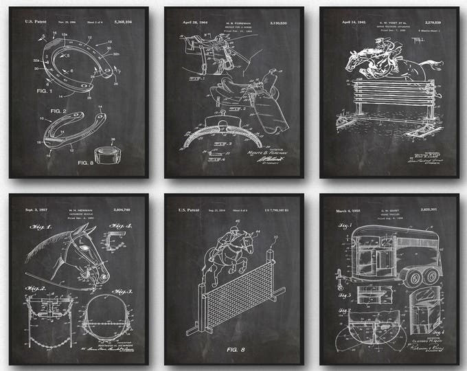 Horse Poster Set of 6 Horse Patent Prints Horse Art Horse decor Horse Wall Art Horse Print Horse Gift Equine Poster Horse Riding Gift WB191