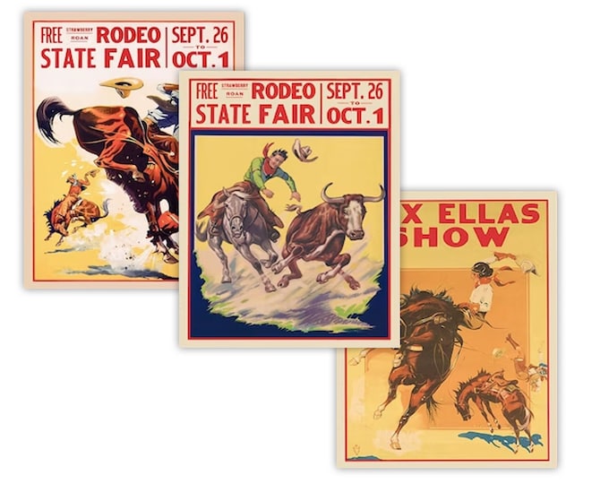 Rodeo Publicity Posters Set of 3 Unique Cowboy Action Posters Experience the Thrill of the Rodeo with These 3 Unique Cowboy Action Posters