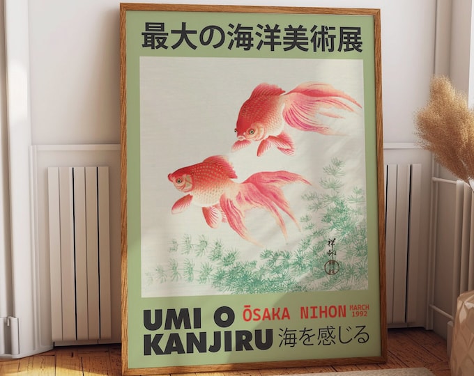 Ichiban Elegance: Japanese Classic Wall Art - 'I Feel the Sea' Osaka Nihon Exhibition Poster - Stunning Goldfish Wall Art  Home Office Decor