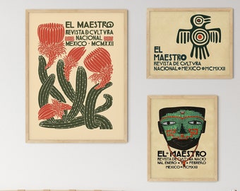 Rare Vintage Set of 3 El Maestro Mexican Posters - Perfect for Art Collectors and Retro Decor Enthusiasts