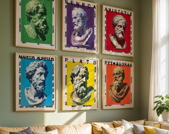 Philosopher Posters Set of 6 | Classic Stoic Philosophy Wall Art Prints