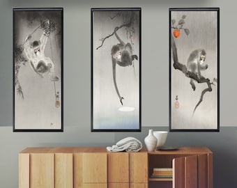 Playful Monkeys: Set of 3 Japanese Vintage Monkey Posters - Triptych Monkey Wall Art and Decor to enhance your Home or Office