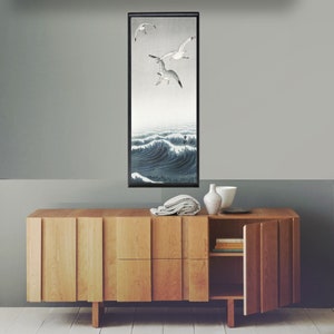 Japanese Seagull Woodblock Print: Vertical Wall Art