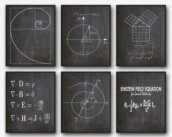 Math & Physics Art Prints: Golden Ratio, Equations - Set of 6