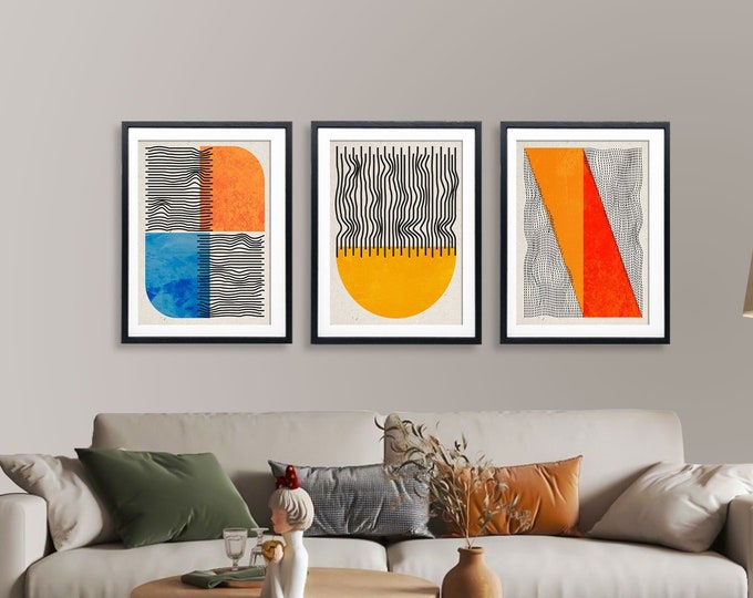 Bauhaus Design Posters Modern Abstract Decor for Room Bauhaus Office Decor Art Print in Bauhaus Style Set of 3 Posters Series Triptych Art