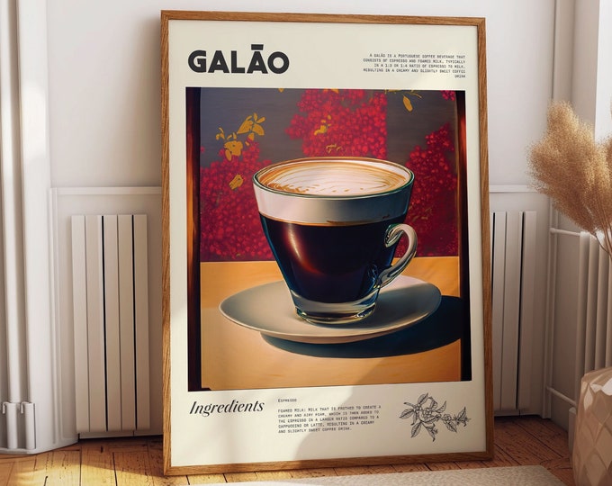 Galao Coffee Poster - Chic Wall Art for Coffee Docks, Cafes, and Barista Stations - Wall Art to Enhance any Cafe or Barista Wall