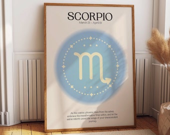 Scorpio Zodiac Wall Art - Chic Astrology Poster for Bedroom Decor - Astral Manifestation Perfect Gift for Her - Star Sign Aura Room Decor