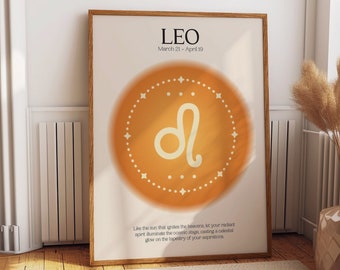 Leo Zodiac Astral Manifestation Poster - Majestic Celestial Wall Art & Astrology Home Decor - Radiant Star Ideal Gift for Leo Enthusiasts