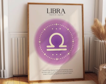 Libra Zodiac Astrological Poster - Astral Manifestation Wall Art - Perfect Gift Ideas - Vibrant Zodiac Sign Poster for Chic Star Room Decor