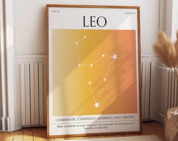 Leo Zodiac Sign Aura Gradient Poster - Celestial Wall Art & Astrology Home Decor - Majestic Leo Poster Ideal Gift for Celestial Enthusiasts