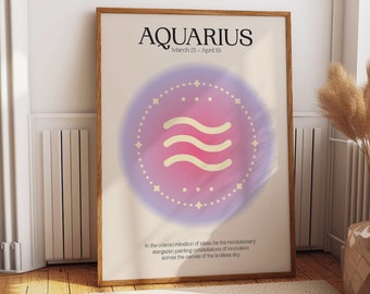 Aquarius Zodiac Sign Poster - Vibrant Astrology Art - Astral Manifestation Room Decor - Perfect Gift for a Unique & Cosmic Vibe in Bedrooms