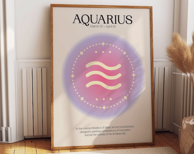 Aquarius Zodiac Sign Poster - Vibrant Astrology Art - Astral Manifestation Room Decor - Perfect Gift for a Unique & Cosmic Vibe in Bedrooms