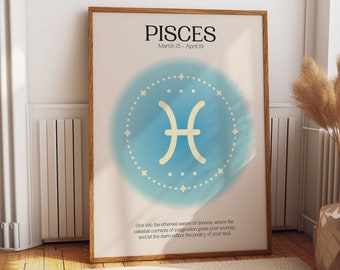 Pisces Zodiac Art Poster - Vibrant Star Sign Room Decor - Unique Gift Ideas - Astral Manifestation Wall Art for Stylish Home & Offices Decor